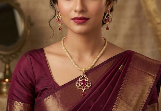 Gold tone cz-ruby necklace set dj-03466