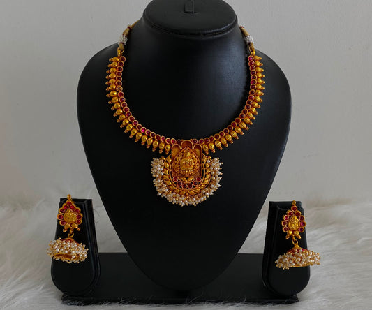 Lovely Antique Gold Kemp Lakshmi Necklace Set-dj04934