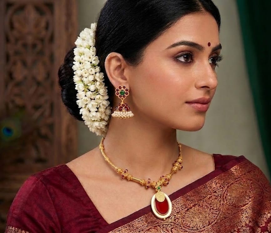 Gold tone Handmade Palakka Red Necklace Set -dj03375