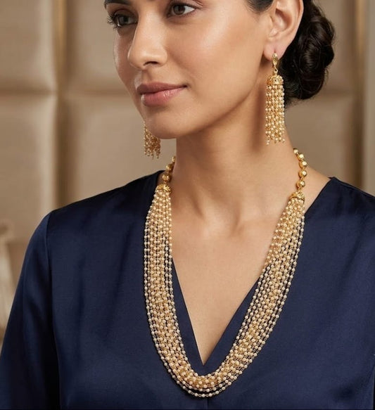 Gold tone pearl multilayer necklace set dj-03369