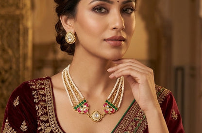 Gold tone kundan jadau pearl choker necklace set dj-54182