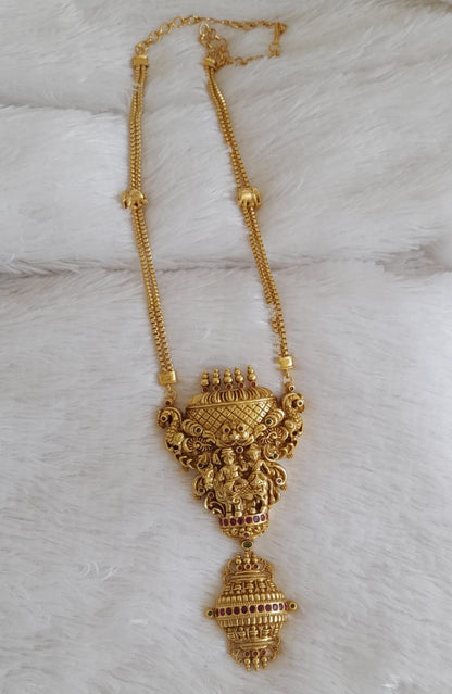 Antique gold tone kemp-green uma-maheshwar temple pendant elephant haar dj-50500