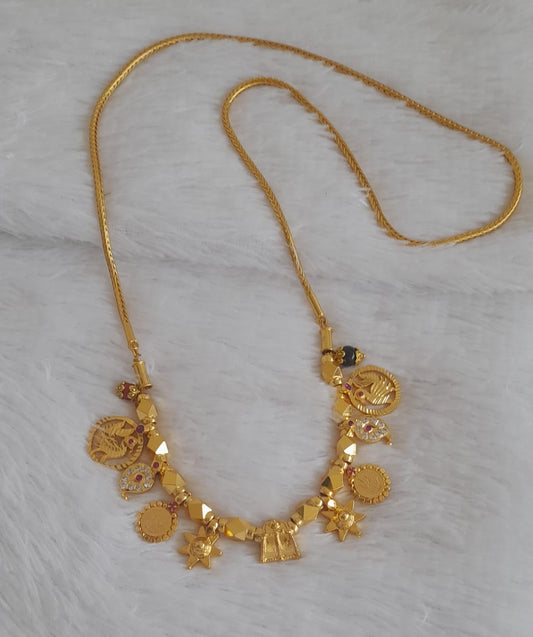 Gold tone 24 inches kodi chain with coral-black bead swan stone mango lakshmi coin siragu mangalyam dj-50634