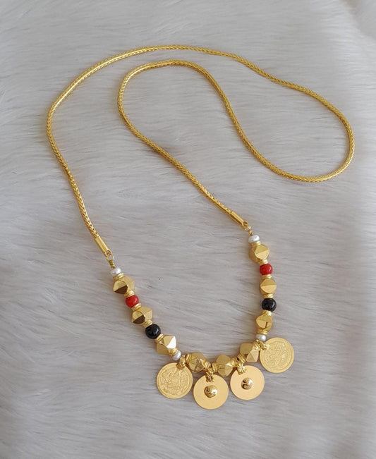 Gold tone coral-black bead lakshmi coin ginni bottu mangalyam dj-42652