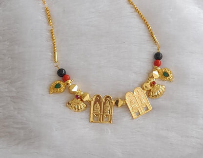 Gold tone coral-black beaded green stone mango sokkar meenakshi mangalyam dj-46261