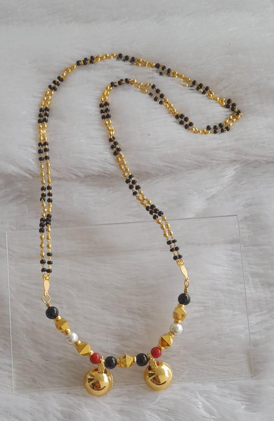 Gold tone 24 inches double layer karimani chain with black-pearl-coral beaded bottu mangalyam dj-47737