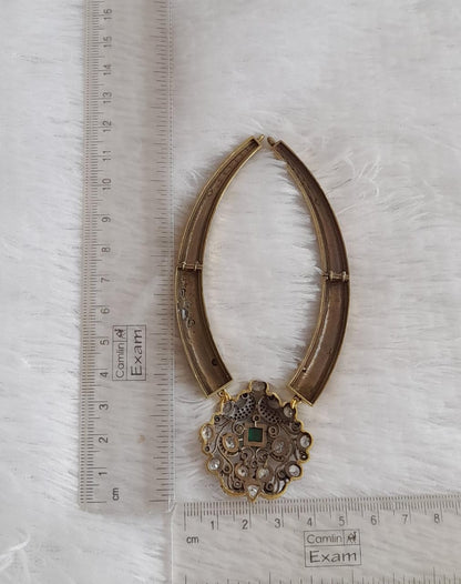 Antique black finish cz green kante peacock necklace dj-48972