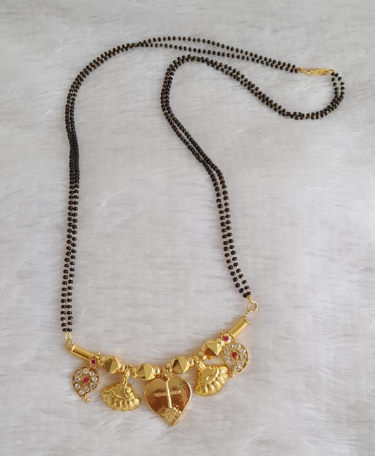 Gold tone 24 inches karimani chain with pink-white stone mango christian cross mangalyam dj-49667