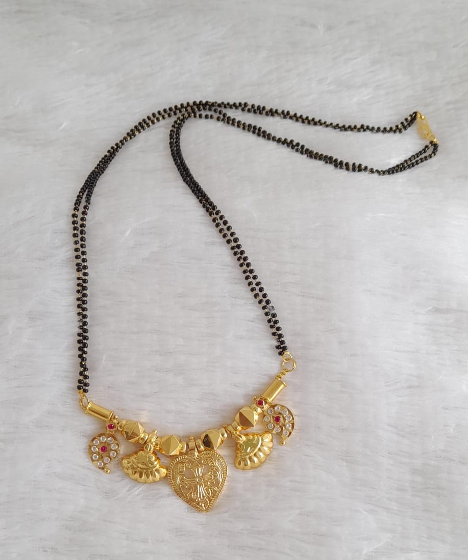Gold tone 24 inches karimani chain with pink-white stone mango cross mangalyam dj-49666