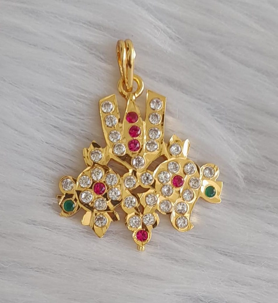 Gold tone ad stone pink-green shanku-nama-chakra pendant dj-43498