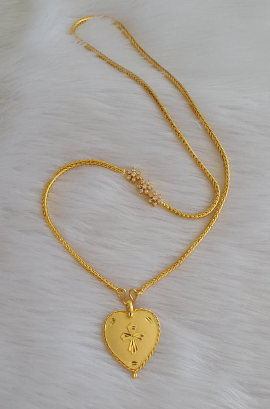Gold tone cz white stone mugappu chain with christian cross pendant dj-43411