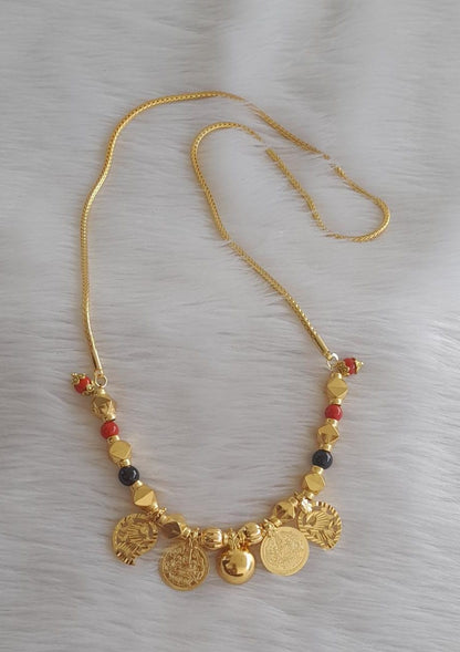 Gold tone coral-black beads mango lakshmi coin bottu mangalyam dj-43409