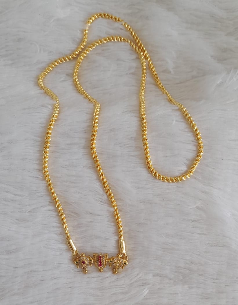 Gold tone 30 inches rope chain with ruby-green-white shanku-chakra-nam ...