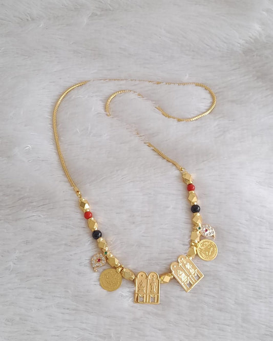 Gold tone 24 inches kodi chain with coral-black bead stone mango lakshmi coin sokkar meenakshimangalyam dj-50501