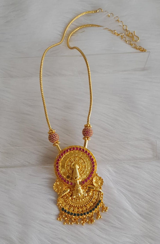 Gold tone pink-green Kerala Kathakali necklace dj-42429
