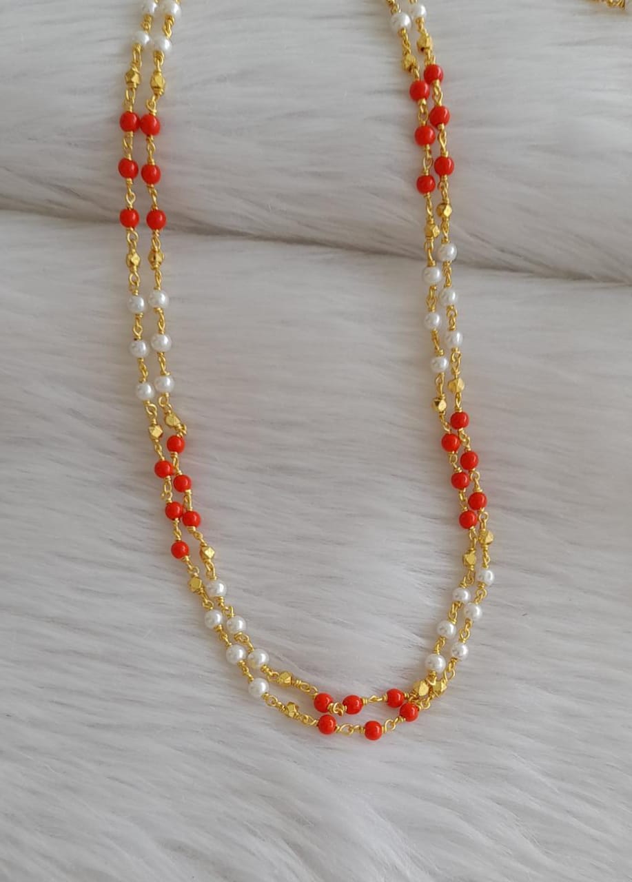 Gold tone double layer pearl-coral chain dj-43567