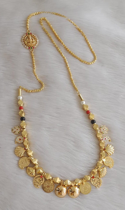 Gold tone black-coral-pearl beaded bottu lakshmi coin mango mangalyam with lakshmi mugappu dj-42834