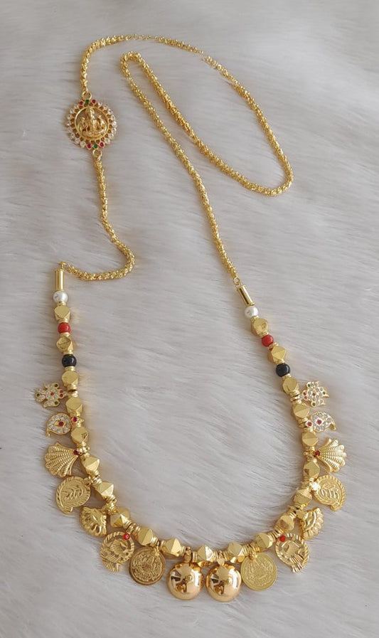 Gold tone black-coral-pearl beaded bottu lakshmi coin mango mangalyam with lakshmi mugappu dj-42834