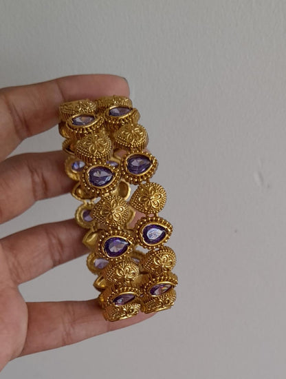 Antique gold tone purple thilak stone bangles(2.6) dj-50727