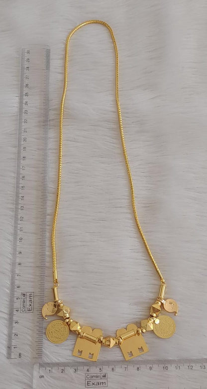 Gold tone 24 inches chain with pink-green-white stone mango lakshmi coin shanku-chakra-nama thiru mangalyam-dj43572