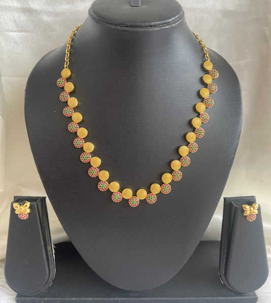 Gold tone cz ruby-green round necklace set dj-43100