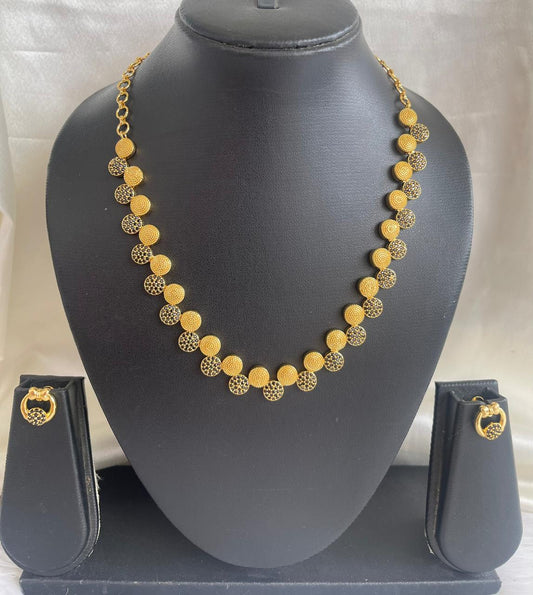 Gold tone cz black round necklace set dj-43098