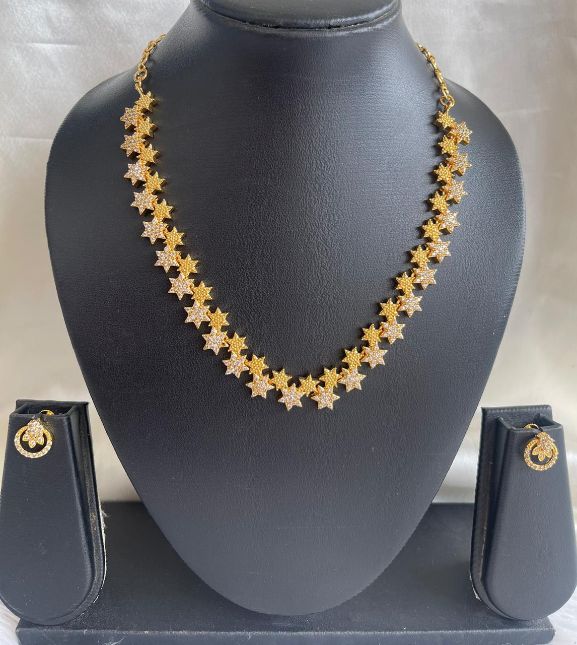 Gold tone white Star necklace set dj-43071