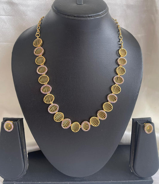 Gold tone cz purple oval necklace set dj-43094
