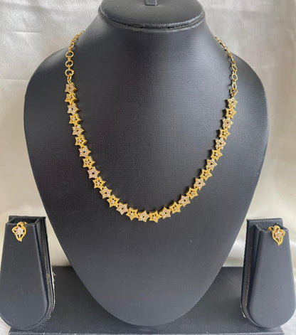 Gold tone cz white star necklace set dj-43077