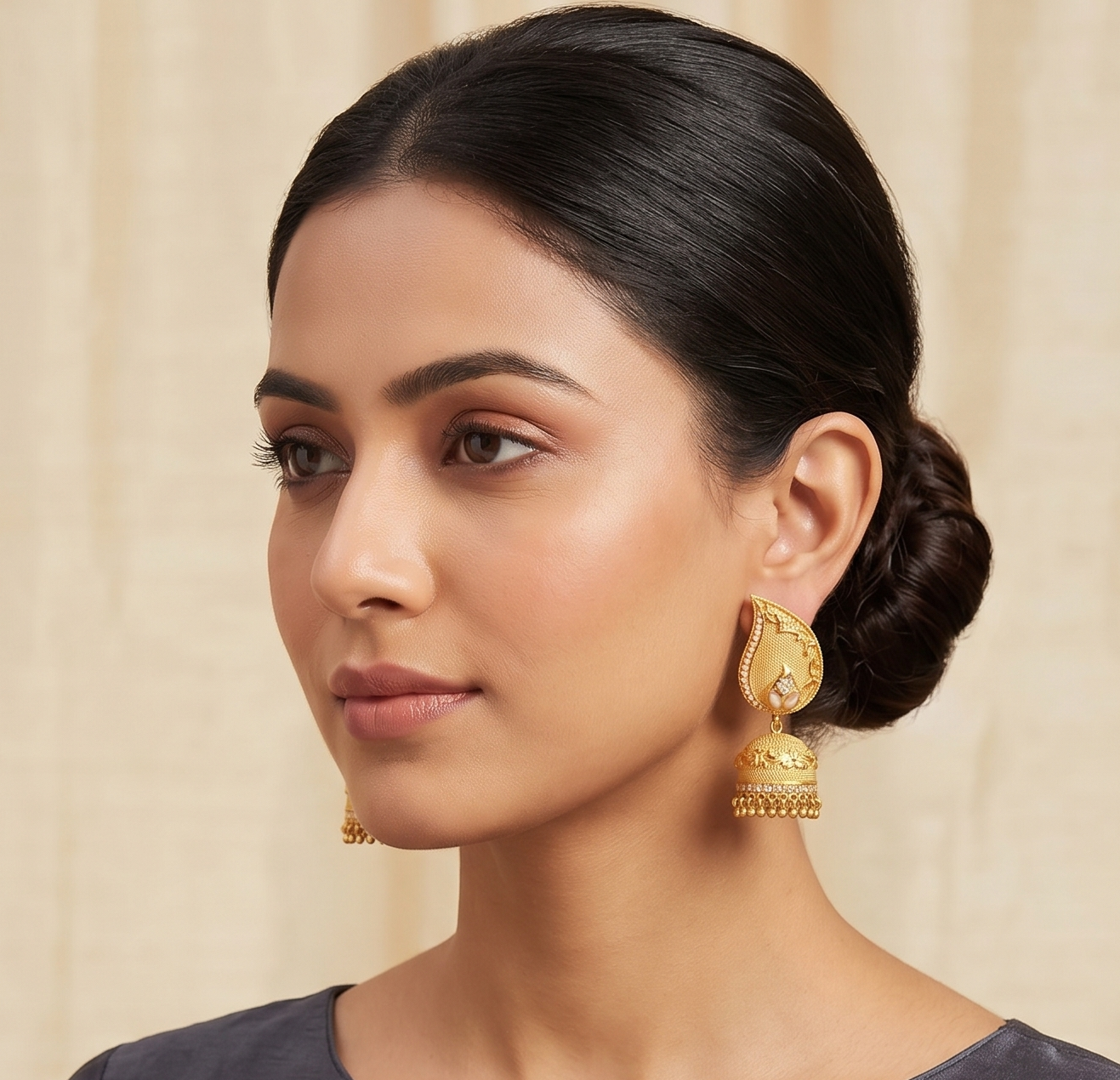Matte finish white-pearl stone mango jhumkka dj-04138