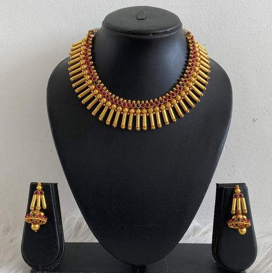 Antique gold tone kemp-green necklace set dj-03167