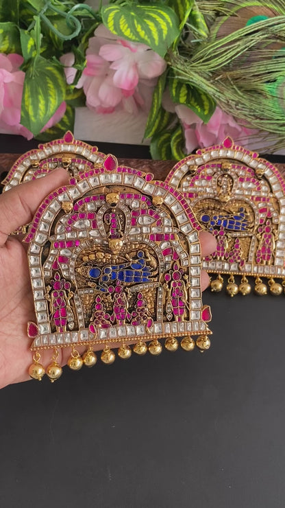 Antique gold tone pink-blue-white kundan jadau big Sri Ranganathar pendant(1 pc) dj-46029