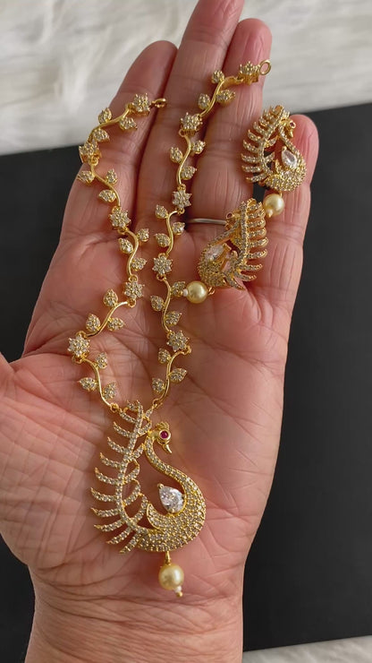 Gold Tone Cz Peacock Necklace Set DJ31335