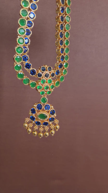 Matte finish blue-green double layer attigai/necklace set dj-53179