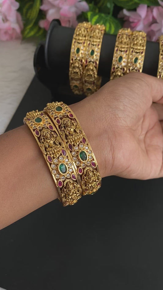 Antique gold tone ruby-green-white lakshmi bangles(2.4) dj-46304