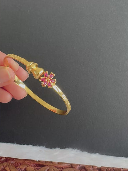 Gold tone ruby flower openable kada/bangle(2.4) Dj-51666