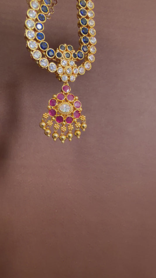 Matte finish blue-white-pink double layer attigai/necklace set dj-52722