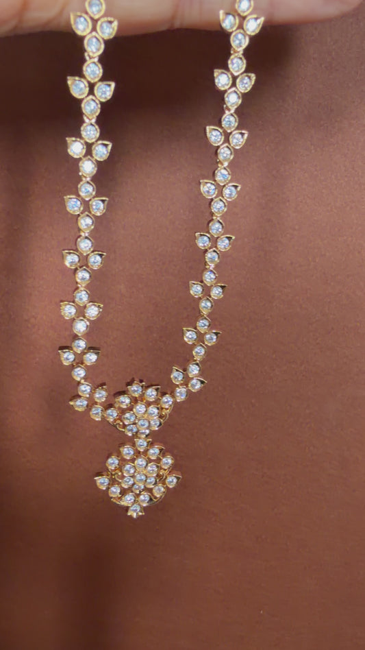 Gold tone cz white stone necklace set dj-54338