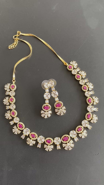 Gold Tone Cz Ruby Necklace Set DJ31381