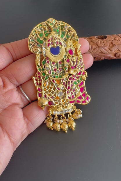 Gold tone Navarathna Narasimmha jadau pendant dj-51329