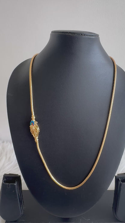 Gold tone 22 inches blue-green meenakari reversible peacock mugappu chain dj-51266