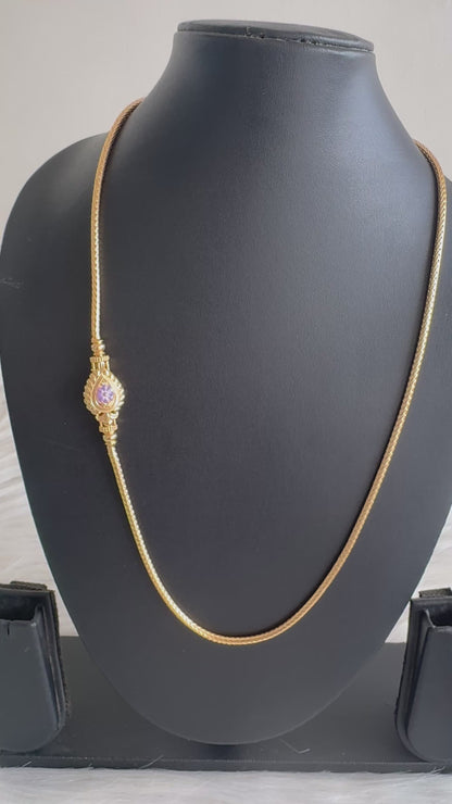 Gold tone 22 inches pink-purple meenakari reversible mugappu chain dj-51267