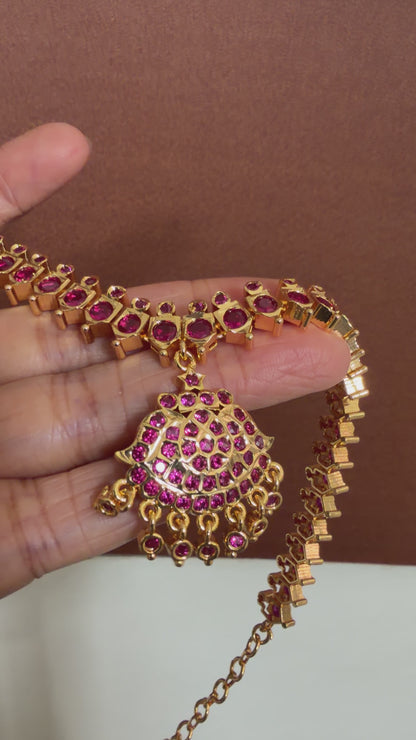 Gold tone AD Balaji/rani pink stone south indian necklace dj-53896