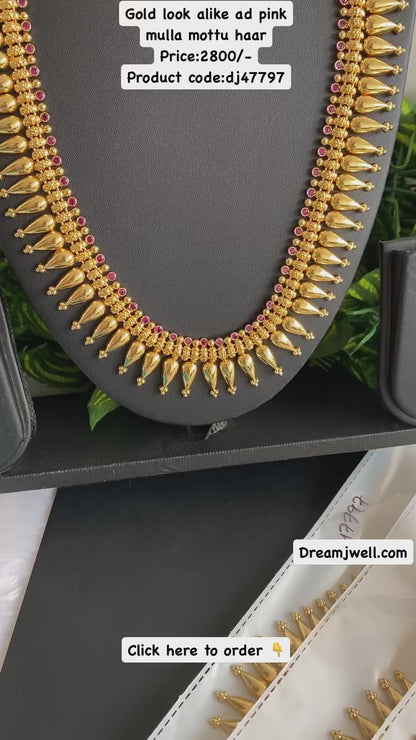 Gold look alike ad pink stone mulla mottu haar dj-47797