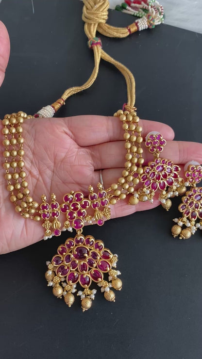 Matte Finish Real Kemp beaded Necklace Set DJ31358