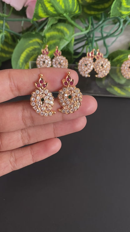 Gold tone ad pink-green-white stone mango earrings dj-47763