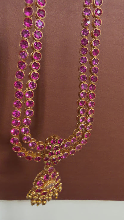 Matte finish pink-white double layer attigai/necklace set dj-54167