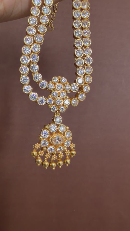 Matte finish white stone double layer attigai/necklace set dj-53181