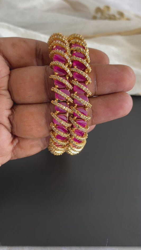 Antique gold tone cz white-ruby stone bangles(2.8) dj-53492