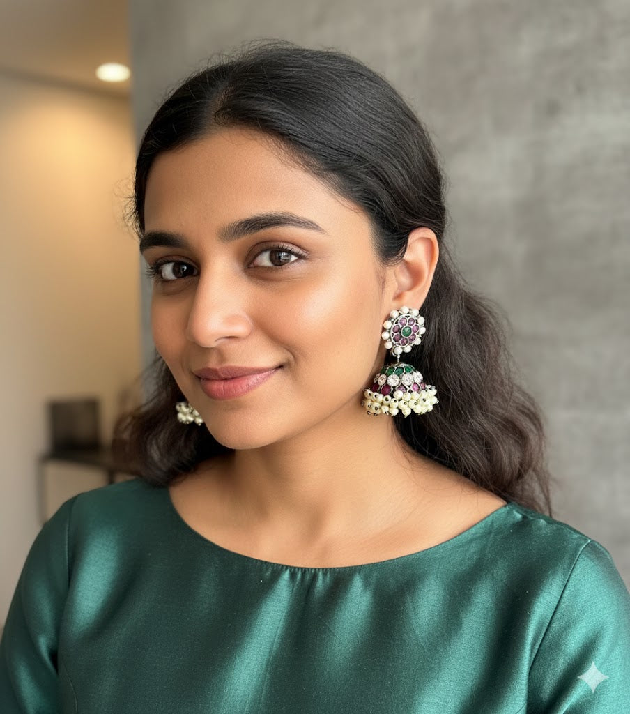 Black finish precious kemp AD green pearl jhumkka dj51024